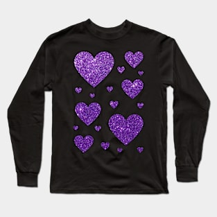 Purple Faux Glitter Hearts Long Sleeve T-Shirt